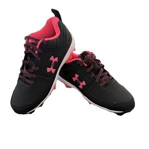 Under Armour Lead Off Low Softball Cleats Black Pink Soccer Size 1.5Y Kids Sport